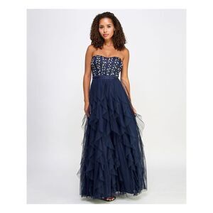 PEAR CULTURE Womens Dress Navy Lined Formal Mesh Up Open Back Juniors 0